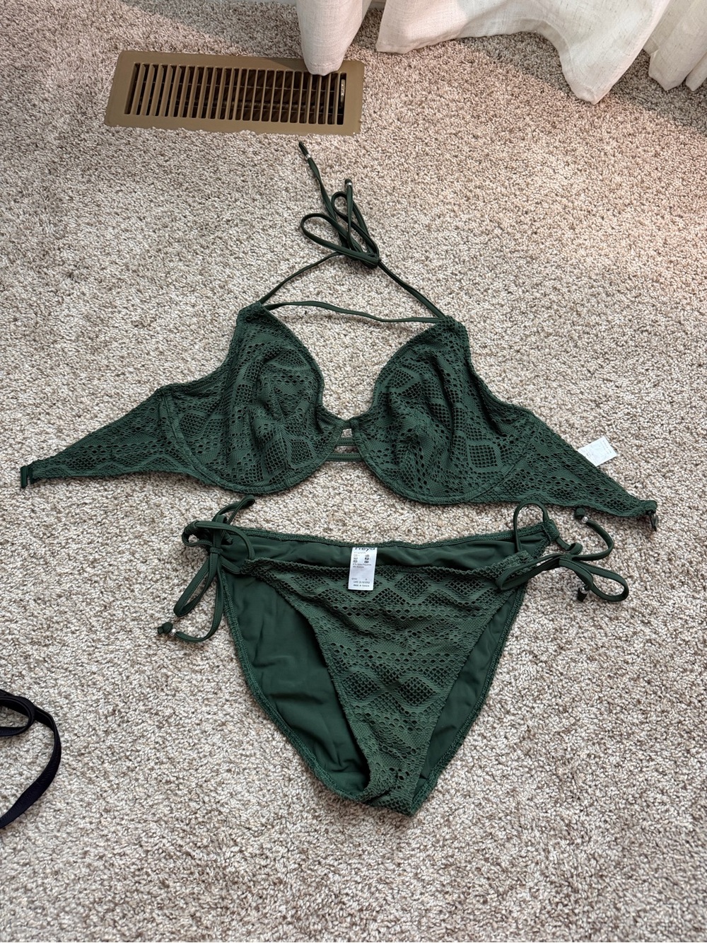 Freya Dark Green Crochet Halter Bikini Set